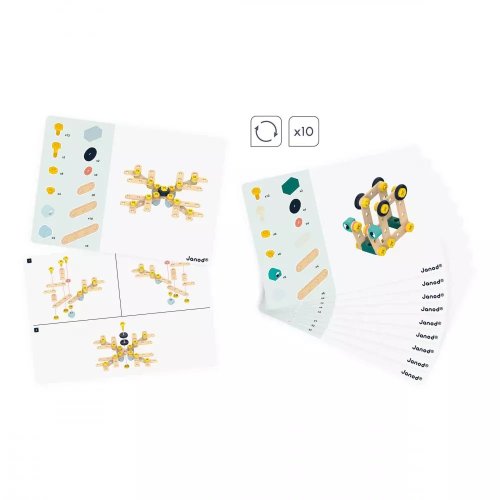 Janod BricoKids Dřevěná stavebnice s předlohami a nářadím 100 ks