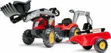 Falk Šlapací traktor Vintage se lžící, bagrem a přívěsem, červený