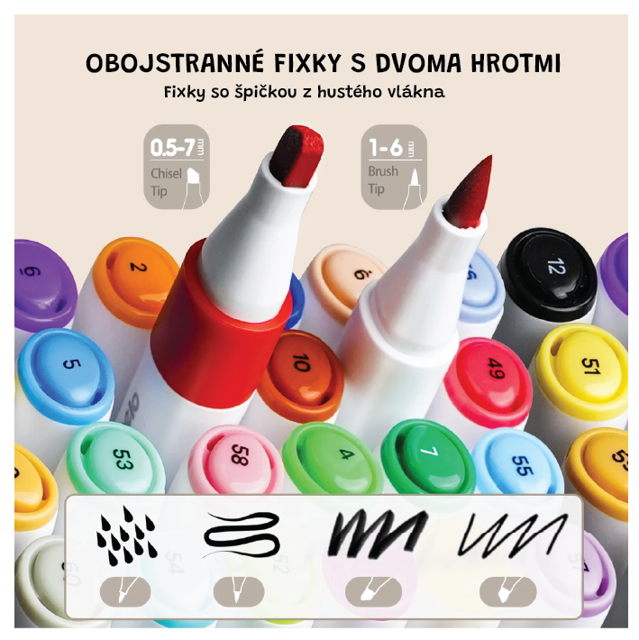 Obojstranné fixky s dvoma hrotmi v boxe 24 ks