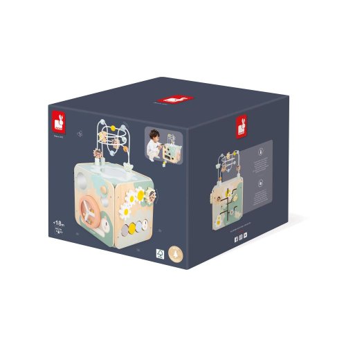 Janod Sweet Cocoon Dřevěná didaktická kostka s motorickým labyrintem MultiActivity Zahrada