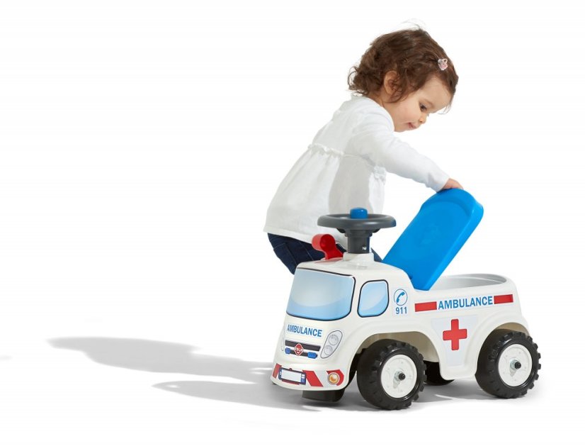 Odrážedlo Falk 701 ambulance s otevíracím sedadlem a volantem s klaksonem