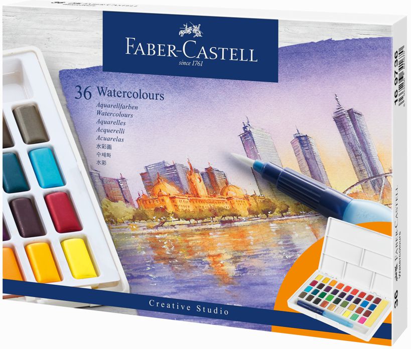Akvarelové barvy Faber-Castell Creative Studio – 36 barev a štětec