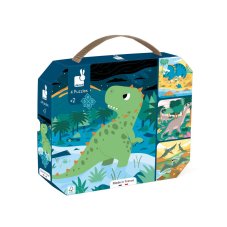 Janod Puzzle v kufříku 4v1 Dinosauři 6-9-12-16 dílků