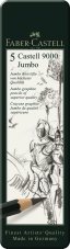 Grafitové ceruzky Faber - Castell 9000 Jumbo – súprava 5 ks v plechovej kazete