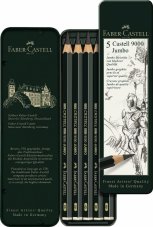 Grafitové ceruzky Faber - Castell 9000 Jumbo – súprava 5 ks v plechovej kazete
