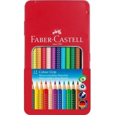 Akvarelové pastelky Faber-Castell Colour Grip, 12 barev v plechové krabičce
