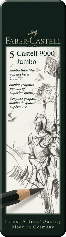 Grafitové ceruzky Faber - Castell 9000 Jumbo – súprava 5 ks v plechovej kazete