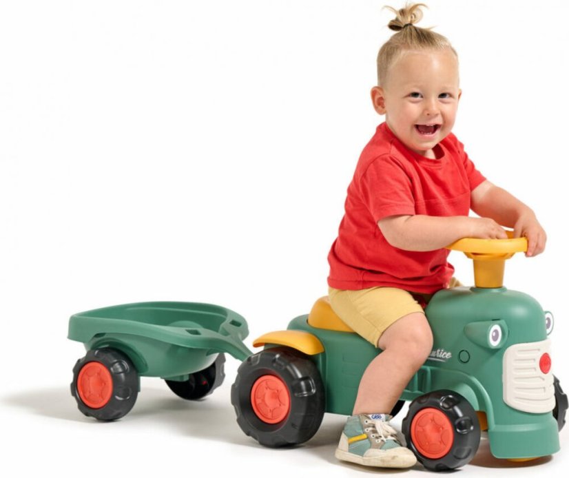 Odrážedlo Falk traktor baby Maurice zelený vintage s přívěsem