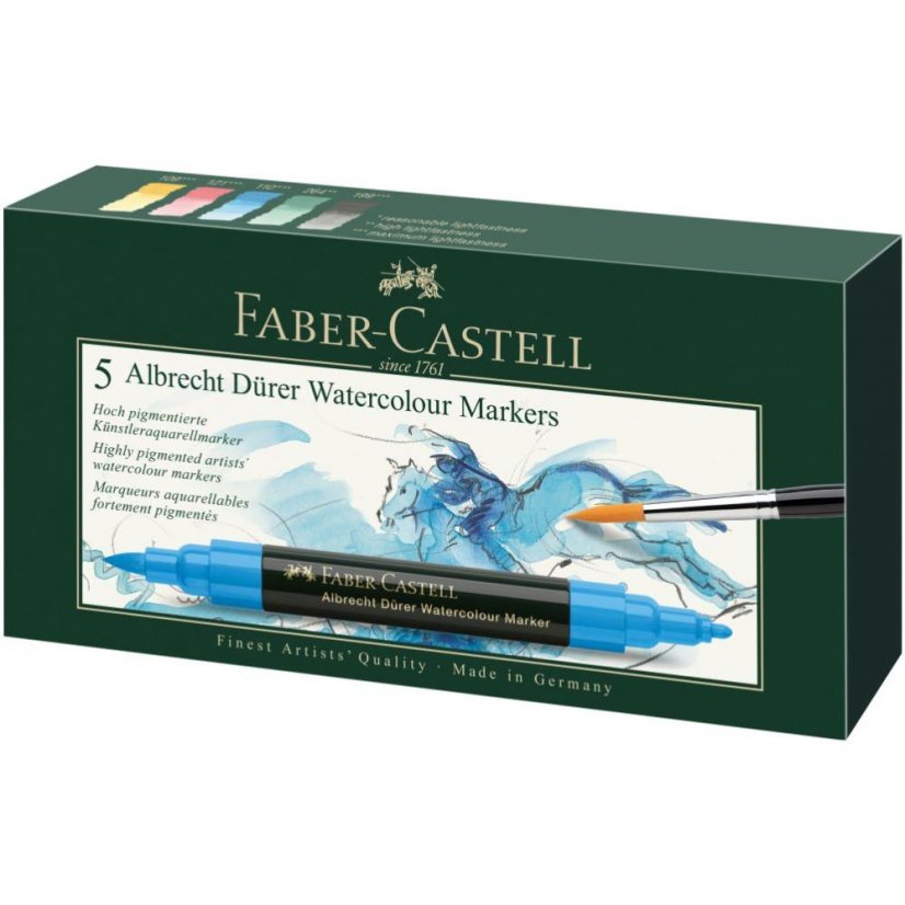 Akvarelové popisovače Faber-Castell A. Dürer – sada 5 farieb Basic