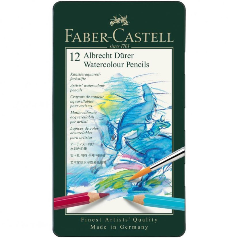 Akvarelové pastelky Faber-Castell Albrecht Dürer – sada 12 ks v plechové kazetě
