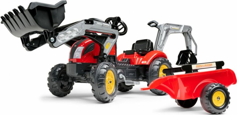 Falk Šlapací traktor Vintage se lžící, bagrem a přívěsem, červený