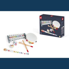 Janod Dřevěná sada hudební nástroje Confetti flétna-tamburína-xylofon-kastaněty