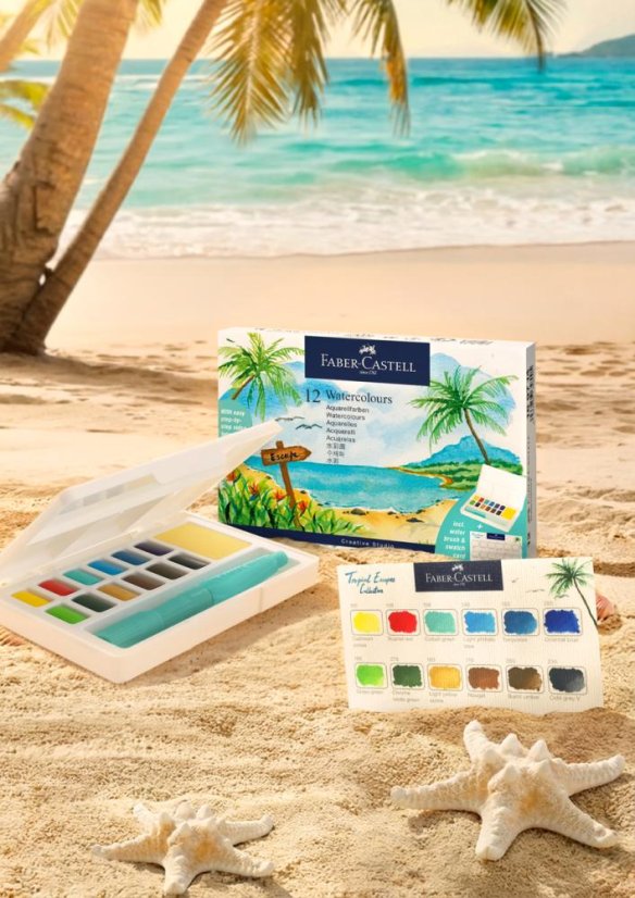Akvarelové barvy - set 12 barev a Štětec Tropical Escape