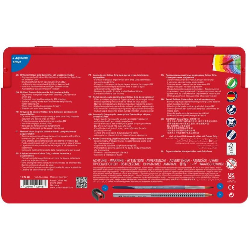 Akvarelové pastelky Faber-Castell Colour Grip, sada 48 barev v plechové krabičce
