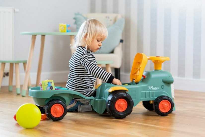 Odrážadlo Falk traktor baby Maurice zelený vintage s prívesom