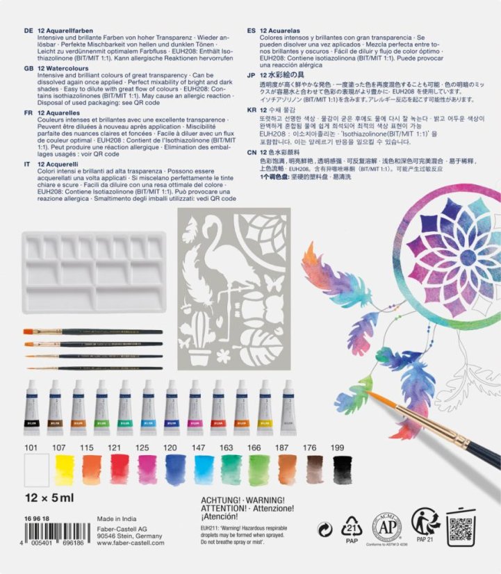 Akvarelové farby Faber Castell v tube -  set s príslušenstvom 18 ks