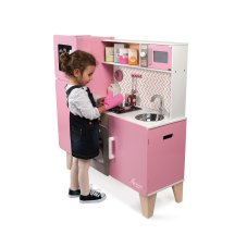 Velká dřevěná kuchyňka Macaron růžová s příslušenstvím a zvuky Janod