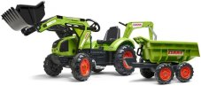 Falk šlapací traktor 2070W Claas backhoe s přední a zadní lžící a přívěsem