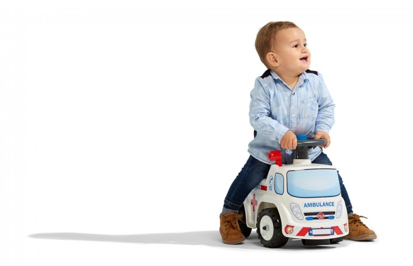Odrážedlo Falk 701 ambulance s otevíracím sedadlem a volantem s klaksonem