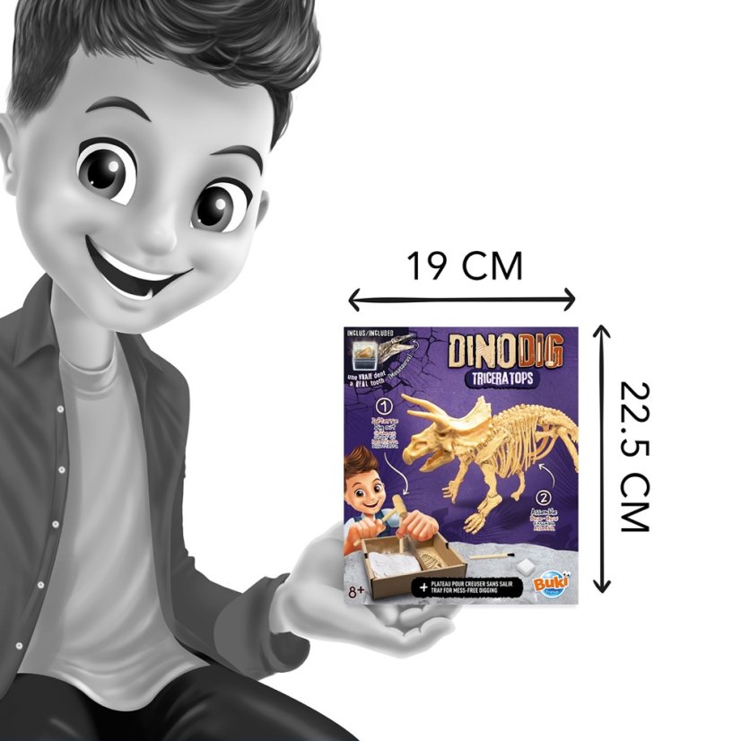 Dinodig vykopávka a kostra Triceratops