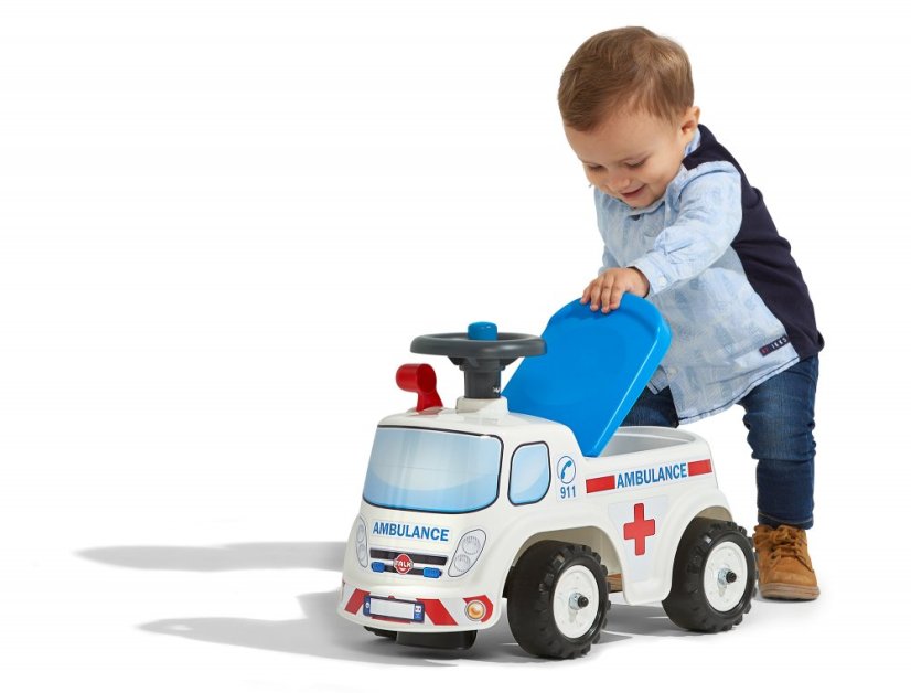 Odrážedlo Falk 701 ambulance s otevíracím sedadlem a volantem s klaksonem