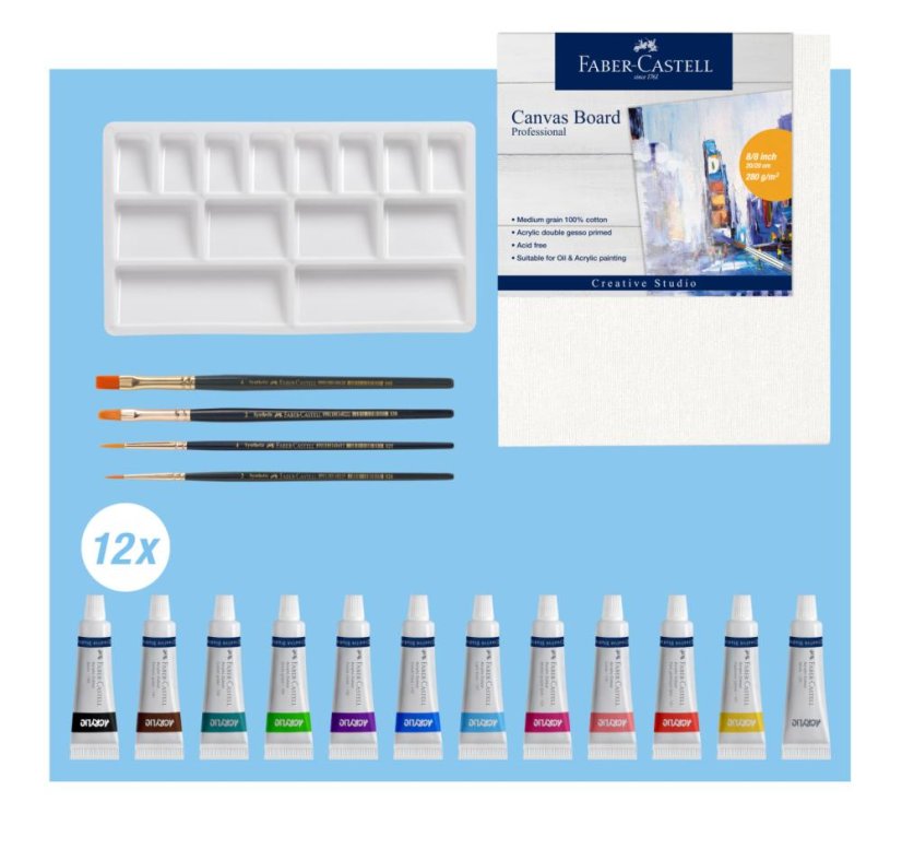 Akrylové farby v tube Faber-Castell s príslušenstvom  12 farieb