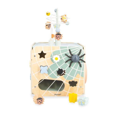 Janod Sweet Cocoon Dřevěná didaktická kostka s motorickým labyrintem MultiActivity Zahrada