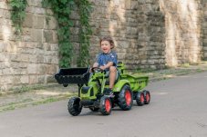 Falk šlapací traktor 2070W Claas backhoe s přední a zadní lžící a přívěsem