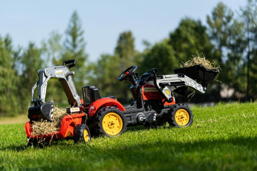 Falk Šlapací traktor Vintage se lžící, bagrem a přívěsem, červený