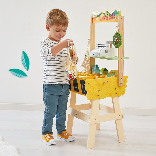 Janod Farm Dřevěný obchod Farma s pokladnou, váhou, ovocem a zeleninou