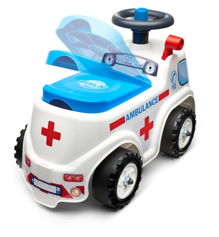Odrážedlo Falk 701 ambulance s otevíracím sedadlem a volantem s klaksonem