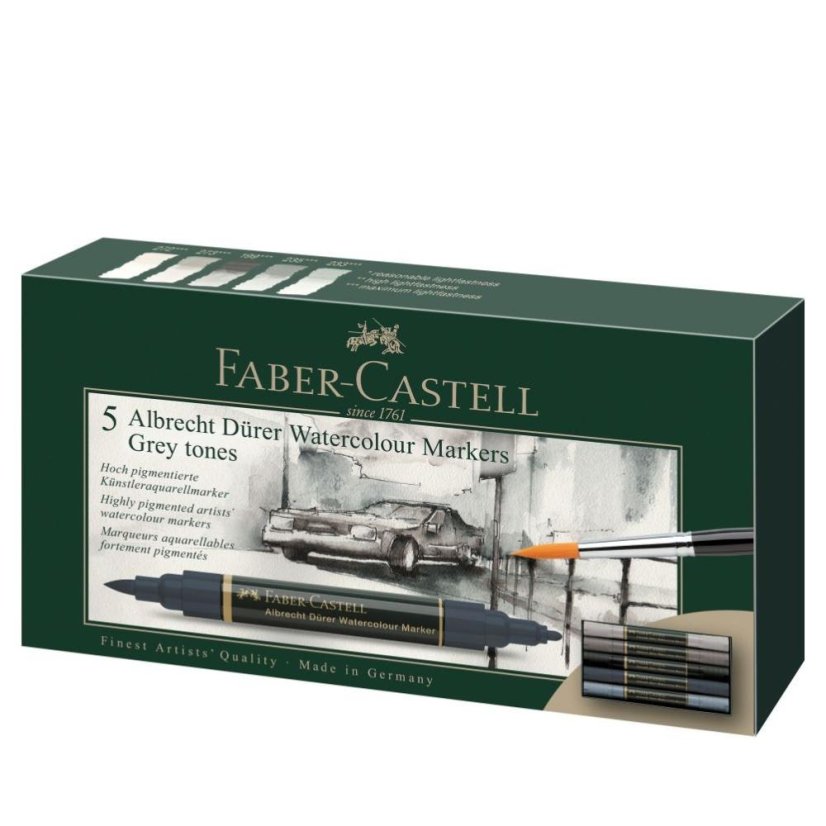 Akvarelové popisovače Faber-Castell A. Dürer – 5 barev Grey Tones