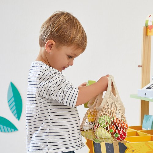 Janod Farm Dřevěný obchod Farma s pokladnou, váhou, ovocem a zeleninou