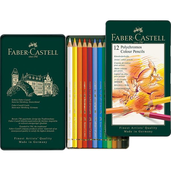 Umělecké Pastelky Faber-Castell Polychromos 12 barev v plechové krabičce