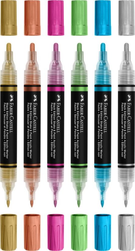 Akrylové popisovače Black Edition Shake&Paint, sada 6 metalických barev