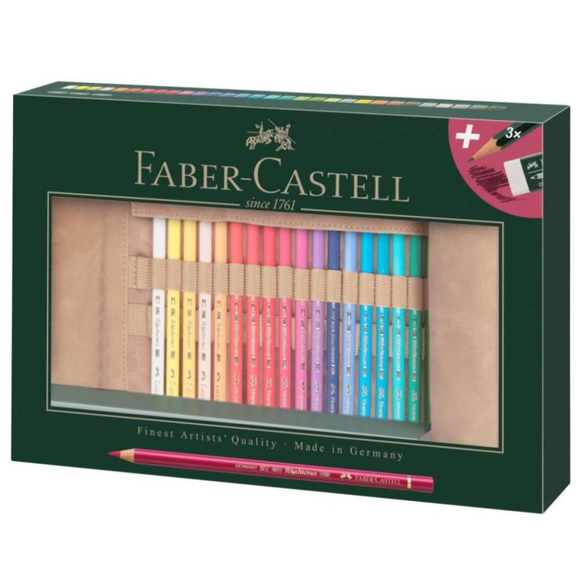 Pastelky Faber-Castell Polychromos – sada 30 ks v koženej rolke