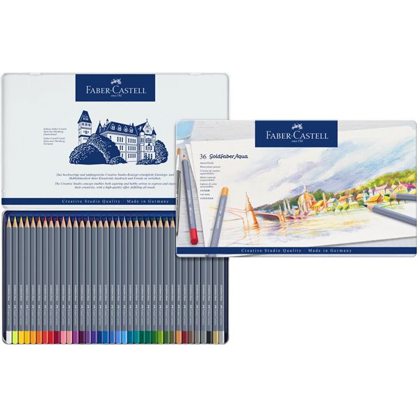 Akvarelové pastelky Goldfaber Aqua, 36 barev, plechová kazeta
