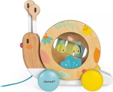 Janod ťahací slimák s xylofónom a bubnom Pure