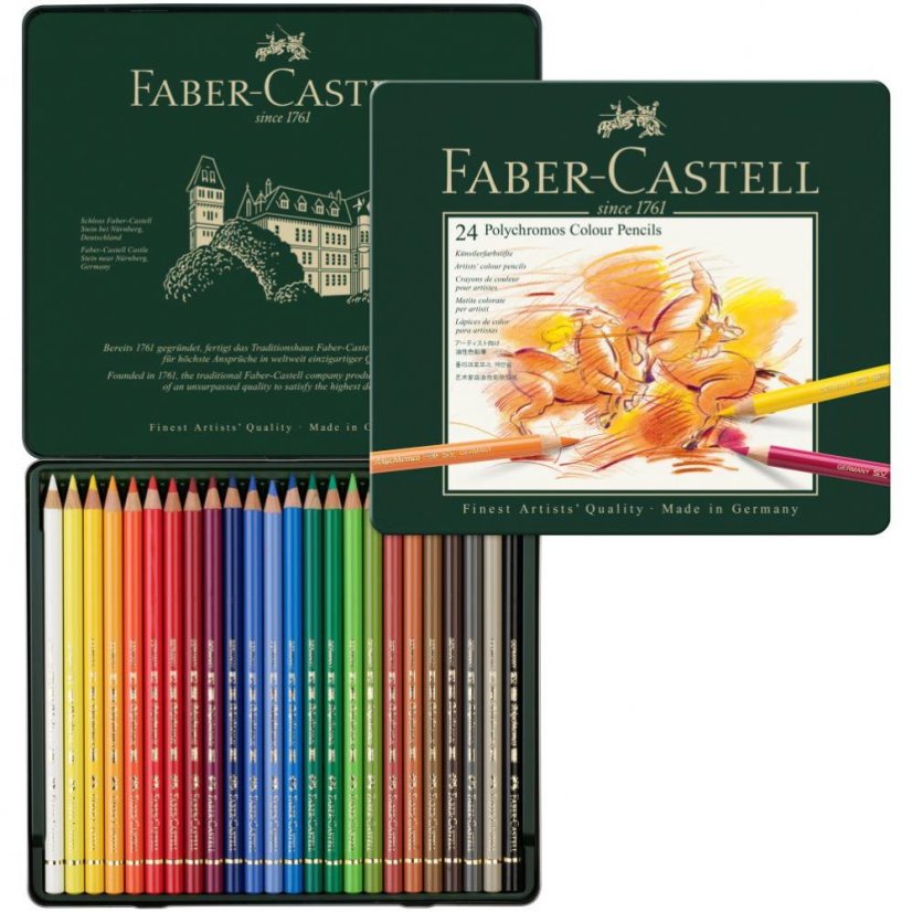 Umělecké Pastelky Faber-Castell Polychromos 24 ks v plechové krabičce