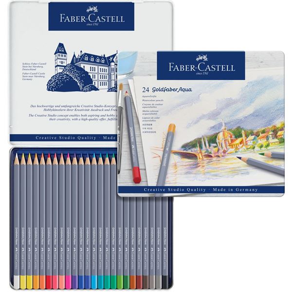 Akvarelové pastelky Goldfaber Aqua - 24 barev v plechové krabičce