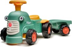 Odrážedlo Falk traktor baby Maurice zelený vintage s přívěsem