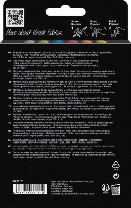 Akrylové popisovače Black Edition Shake&Paint, sada 6 metalických barev