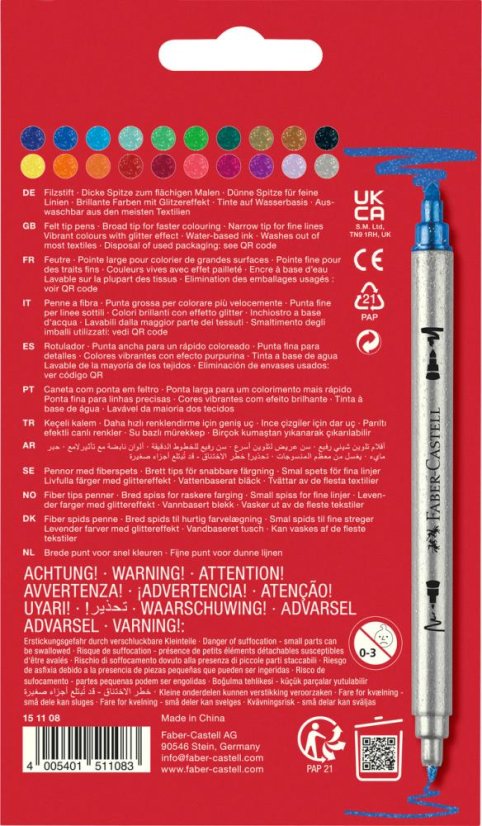 Oboustanné popisovače Faber Castell Fibre Tip Glitter - 20 barev