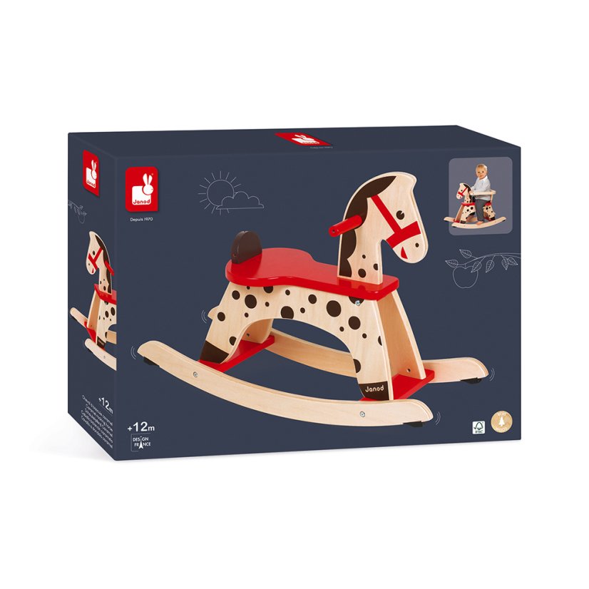 Dřevěný houpací koník Caramel s odnímatelnou ohrádkou Janod