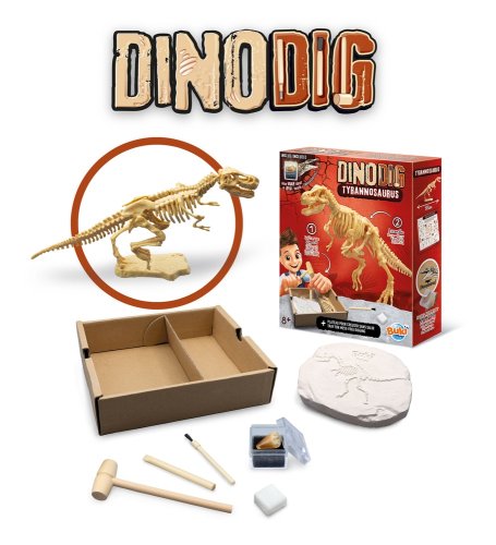 Dinodig vykopávka a kostra Tyranosaurus