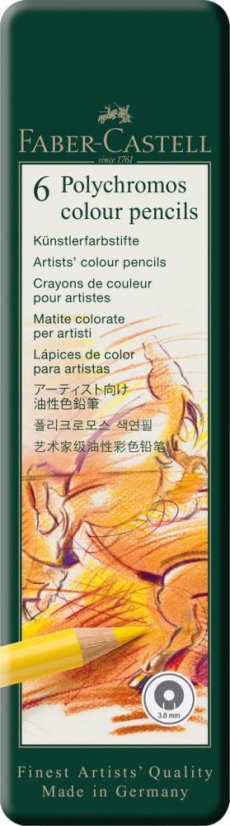 Pastelky Polychromos – sada 6 umeleckých pasteliek v plechovej krabičke