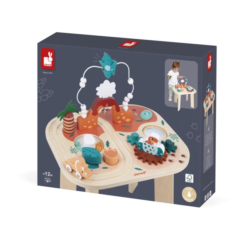 Dřevěný motorický stolek Dinosaurus s aktivitami Dino Janod