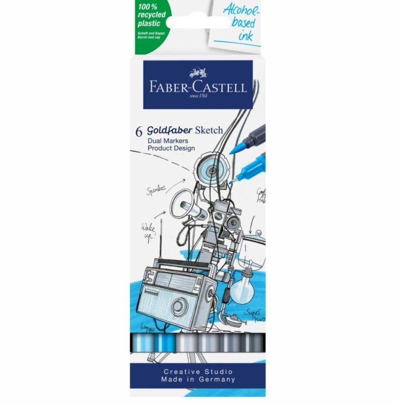 Umelecké popisovače Faber-Castell Gofa Sketch Dual, súprava 6, Product design