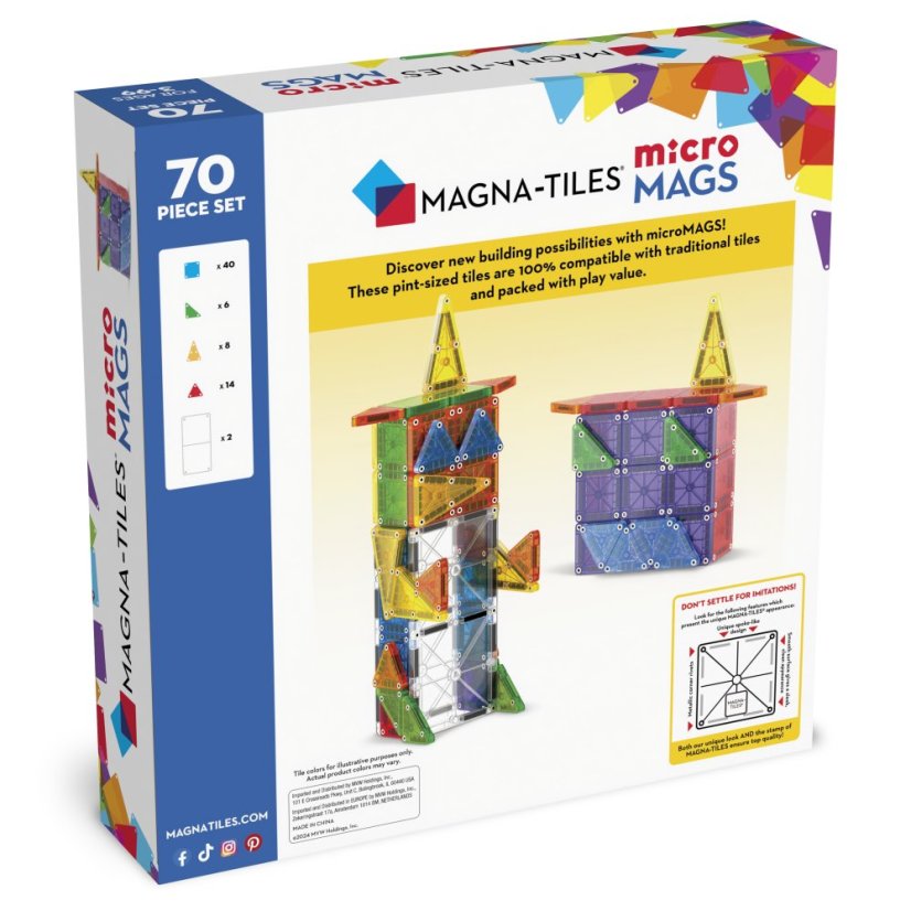 Magnetická stavebnice Magna Tiles microMAGS Deluxe Set 70 dílů