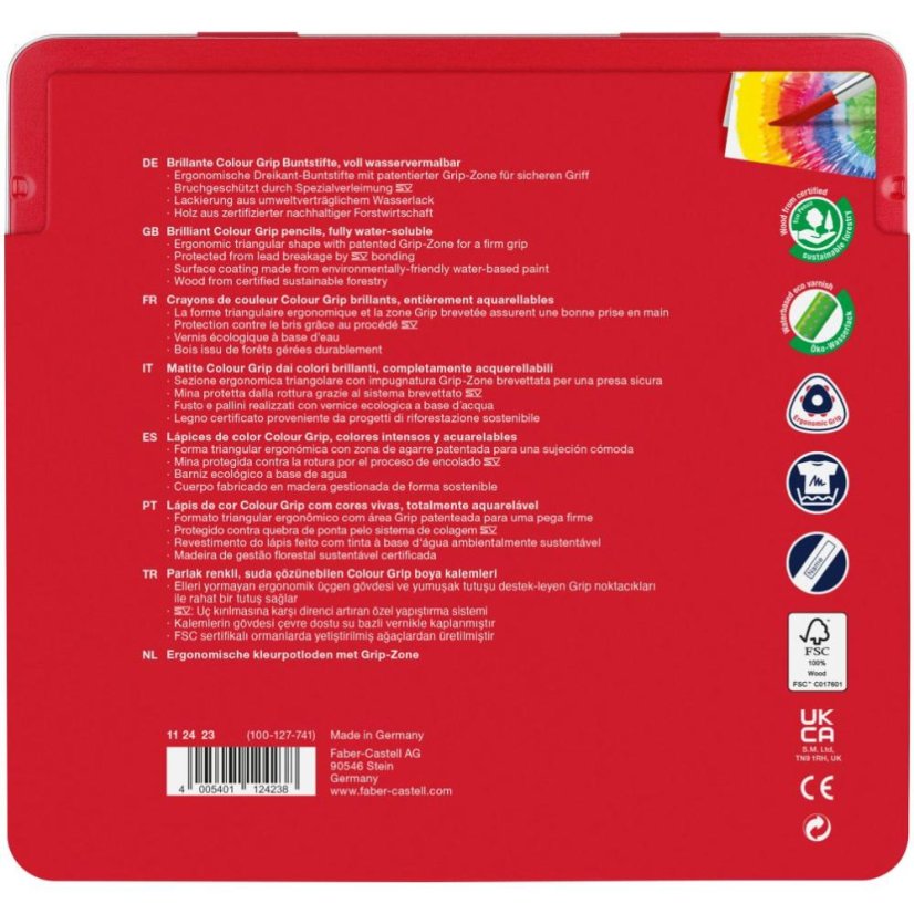 Akvarelové Pastelky Colour Grip set 24 barev v plechové krabičce